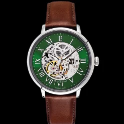Herren Uhr AUTOMATIC Grün Zifferblatt Braun Leder 20 MM Armband