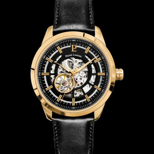 Herren Uhr AUTOMATIC Schwarz Zifferblatt Schwarz Leder Armband