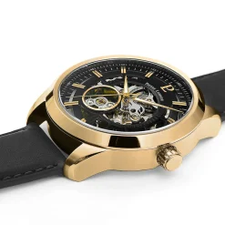 Herren Uhr AUTOMATIC Schwarz Zifferblatt Schwarz Leder Armband