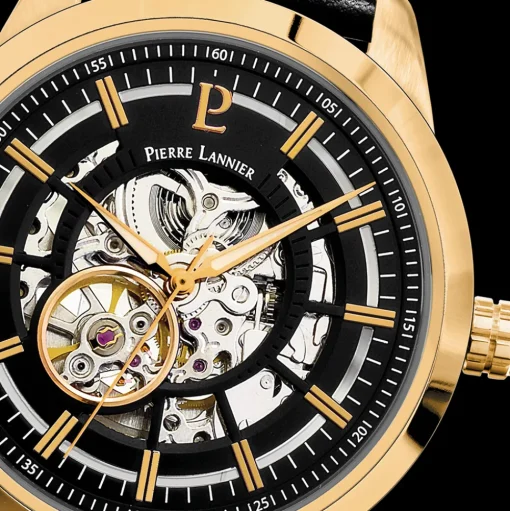 Herren Uhr AUTOMATIC Schwarz Zifferblatt Schwarz Leder Armband