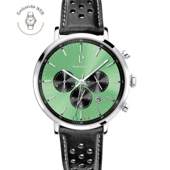 Herren Uhr BARON Grün Zifferblatt Grün Perforiertes Leder 20 MM Armband