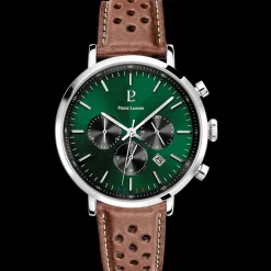 Herren Uhr BARON Grün Zifferblatt Braun Perforiertes Leder Armband