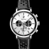 Herren Uhr BARON Silber Zifferblatt Schwarz Perforiertes Leder Armband