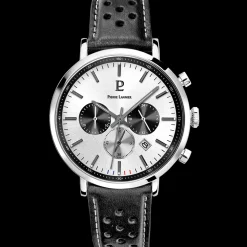 Herren Uhr BARON Silber Zifferblatt Schwarz Perforiertes Leder Armband