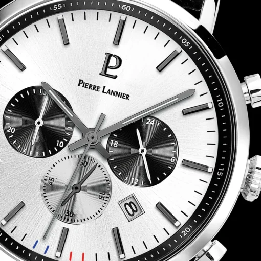 Herren Uhr BARON Silber Zifferblatt Schwarz Perforiertes Leder Armband