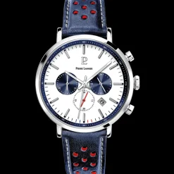 Herren Uhr BARON Weiss Zifferblatt Blau Perforiertes Leder Armband