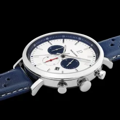 Herren Uhr BARON Weiss Zifferblatt Blau Perforiertes Leder Armband