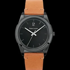 Herren Uhr CANDIDE Schwarz Zifferblatt Kamel Leder Armban