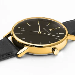 Herren Uhr CITYLINE Schwarz Zifferblatt Schwarz Leder Armband