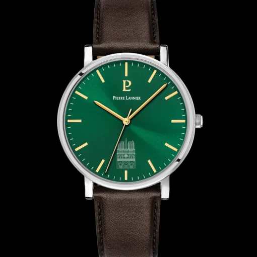 Herren Uhr COEUR BATTANT Grün Zifferblatt Braun Leder 20 MM Armband