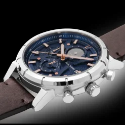 Herren Uhr CRITERIUM Blau Zifferblatt Braun Leder Armband