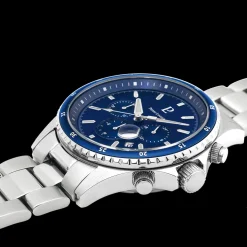 Herren Uhr CRONOS Blau Zifferblatt Silber Edelstahl Armband