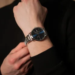 Herren Uhr DATA Blau Zifferblatt Silber Edelstahl Armband