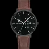 Herren Uhr DATA Schwarz Zifferblatt Braun Leder Armband