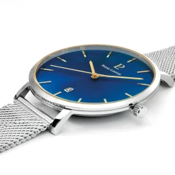 Herren Uhr ECHO Blau Zifferblatt Silber Milanaise Armband