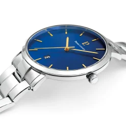 Herren Uhr ECHO Blau Zifferblatt Silber Edelstahl Armband