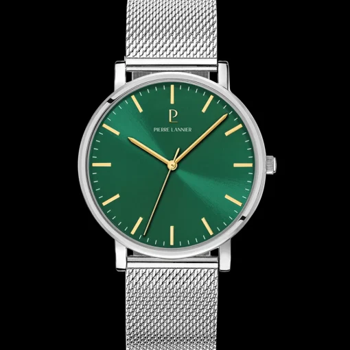 Herren Uhr ESSENTIAL Grün Zifferblatt Silber Milanaise 20 MM Armband
