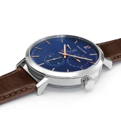 Herren Uhr EVIDENCE Blau Zifferblatt Braun Leder Armband