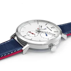 Herren Uhr EVIDENCE Weiss Zifferblatt Blau Leder Armband