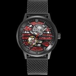 Herren Uhr IMPACT Rot Zifferblatt Schwarz Milanaise Armband