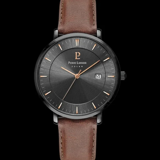 Herren Uhr INTI Schwarz Zifferblatt Braun Leder Armban