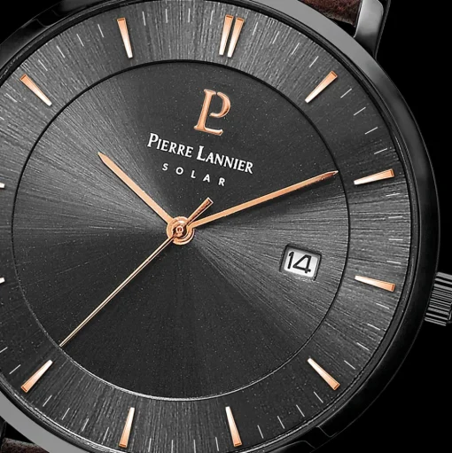 Herren Uhr INTI Schwarz Zifferblatt Braun Leder Armban