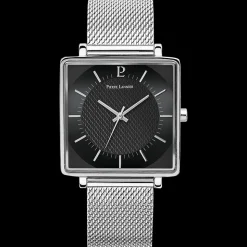 Herren Uhr LECARÉ Schwarz Zifferblatt Silber Milanaise Armband
