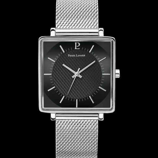 Herren Uhr LECARÉ Schwarz Zifferblatt Silber Milanaise Armband