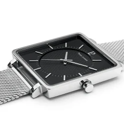 Herren Uhr LECARÉ Schwarz Zifferblatt Silber Milanaise Armband