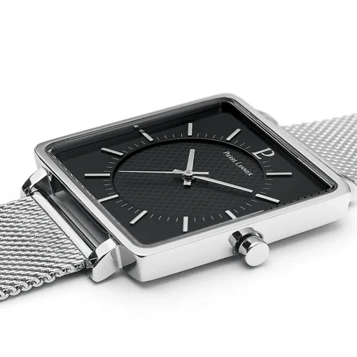 Herren Uhr LECARÉ Schwarz Zifferblatt Silber Milanaise Armband
