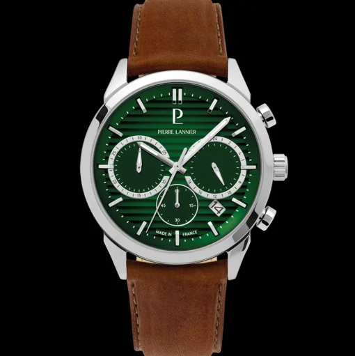 Herren Uhr MONARCK Grün Zifferblatt Braun Leder 22 MM Armband