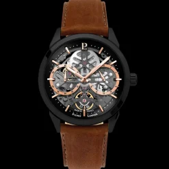 Herren Uhr MONARCK Schwarz Zifferblatt Braun Leder 22 MM Armband