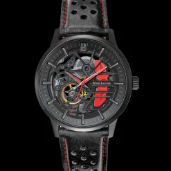 Herren Uhr PADDOCK Schwarz Zifferblatt Schwarz Perforiertes Leder Armband