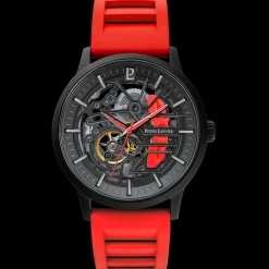 Herren Uhr PADDOCK Schwarz Zifferblatt Rot Kautschuk 22 MM Armband