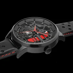 Herren Uhr PADDOCK Schwarz Zifferblatt Schwarz Perforiertes Leder Armband