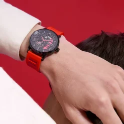 Herren Uhr PADDOCK Schwarz Zifferblatt Rot Kautschuk 22 MM Armband