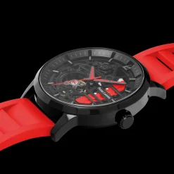 Herren Uhr PADDOCK Schwarz Zifferblatt Rot Kautschuk 22 MM Armband