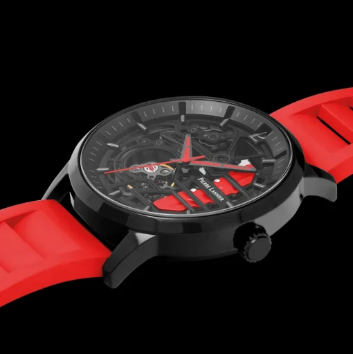 Herren Uhr PADDOCK Schwarz Zifferblatt Rot Kautschuk 22 MM Armband
