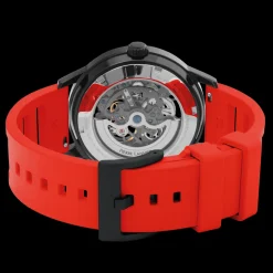 Herren Uhr PADDOCK Schwarz Zifferblatt Rot Kautschuk 22 MM Armband