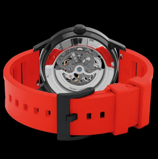 Herren Uhr PADDOCK Schwarz Zifferblatt Rot Kautschuk 22 MM Armband