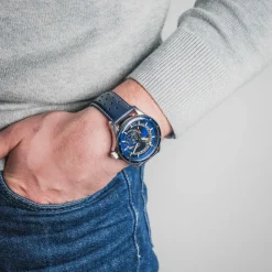 Herren Uhr RCS Blau Zifferblatt Blau Leder 22 MM Armband