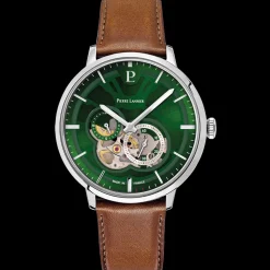 Herren Uhr TRIO Grün Zifferblatt Braun Leder 20 MM Armband
