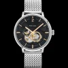 Herren Uhr TRIO Schwarz Zifferblatt Silber Milanaise Armband