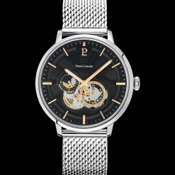 Herren Uhr TRIO Schwarz Zifferblatt Silber Milanaise Armband
