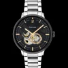 Herren Uhr TRIO Schwarz Zifferblatt Silber Edelstahl Armband