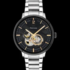 Herren Uhr TRIO Schwarz Zifferblatt Silber Edelstahl Armband