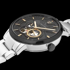 Herren Uhr TRIO Schwarz Zifferblatt Silber Edelstahl Armband