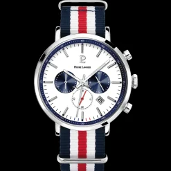Silber Herren Set BARON Weiß Zifferblatt Mehrfarbig Nylon 20 MM Armband